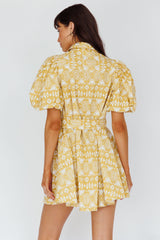 Nanette Puff Sleeve Belted Mini Dress Print Yellow