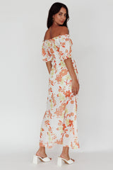 Jalynn Off-Shoulder Split Midi Dress Floral Orange