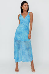 Willa Tie Back Midi Dress Print Blue