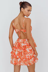 Lauran Tied Back Frill Dress Floral Orange