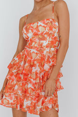 Lauran Tied Back Frill Dress Floral Orange