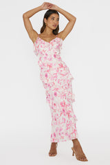 Silvana Frill Trim Midi Dress Floral Pink