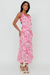 Silvana Frill Trim Midi Dress Print Pink