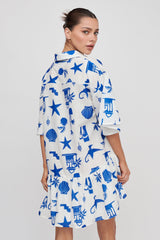 Day Trip Waist Tie Collared Dress Blue