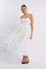 June Sun Tied Back Midi Dress White
