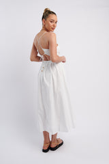 June Sun Tied Back Midi Dress White