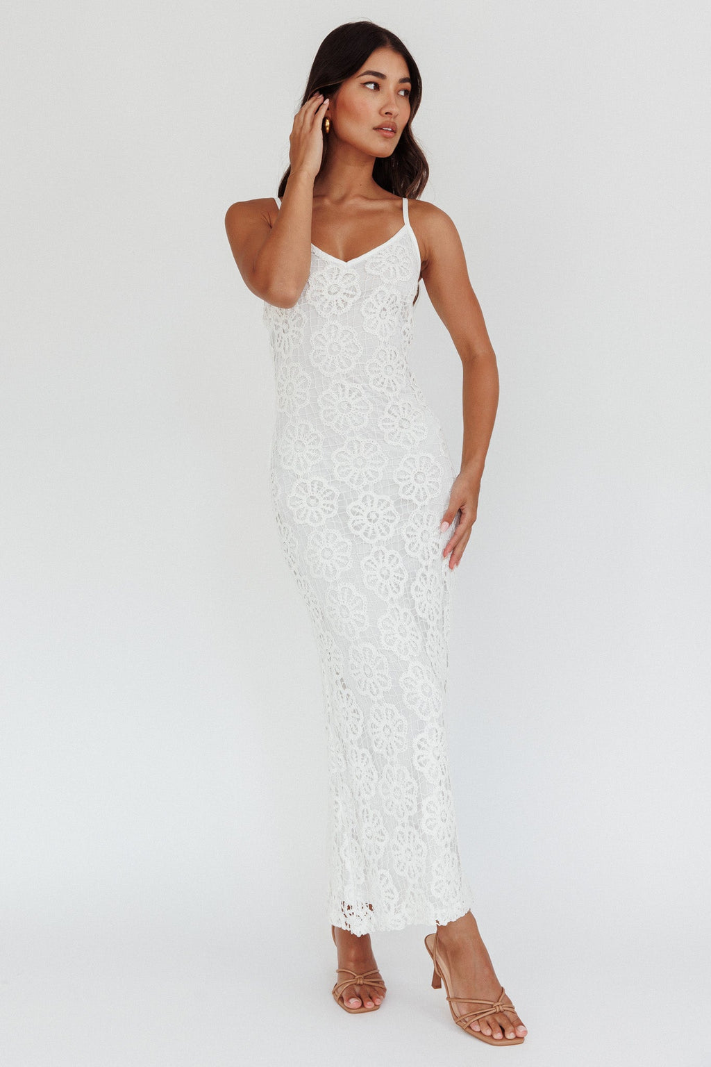 Spark Joy Floral Crochet Overlay Maxi Dress White