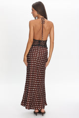 Tarly Lace Waist Halter Maxi Dress Polka Dot Chocolate