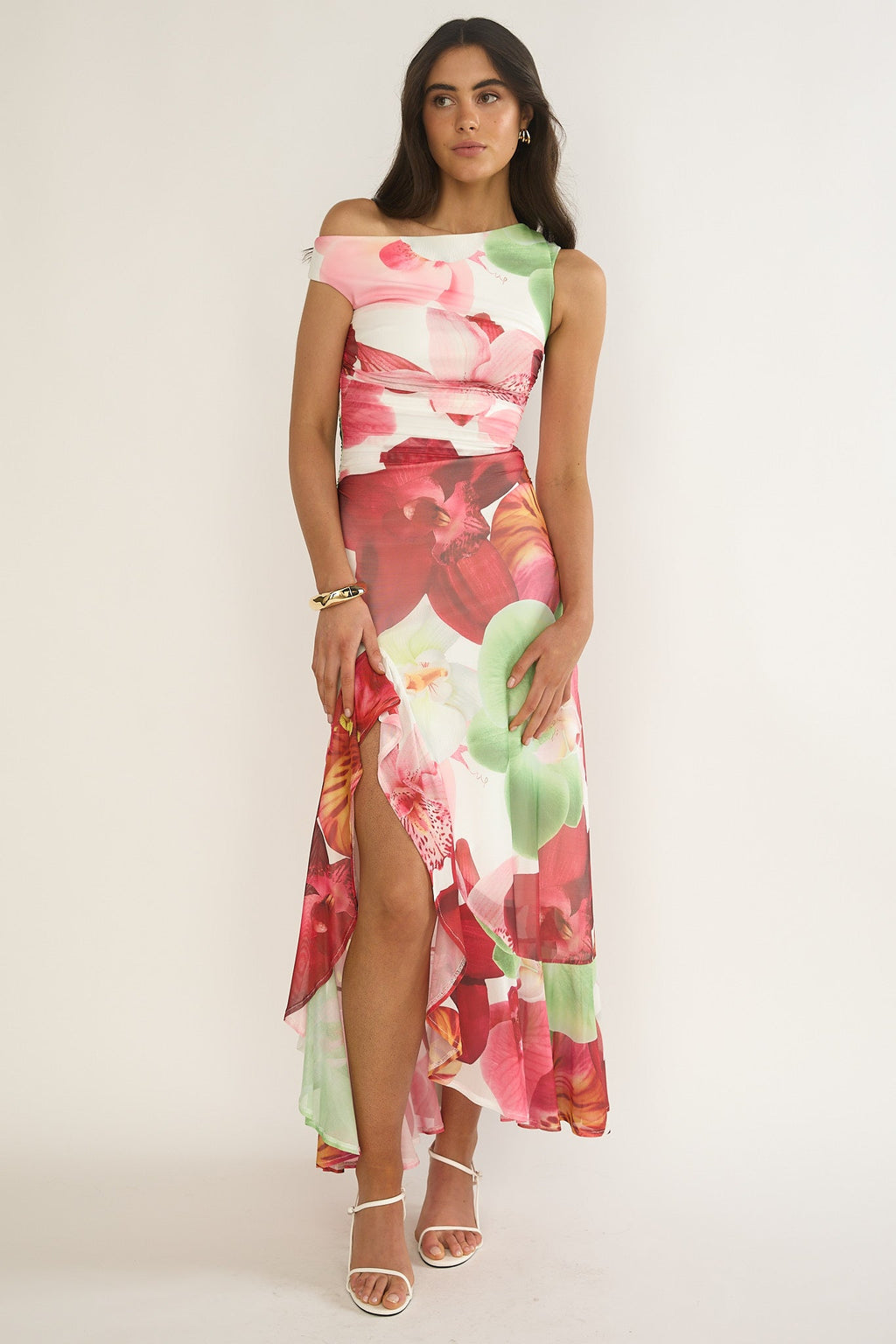 Moonlit Magic Asymmetric Neckline Maxi Dress Floral