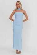 Truth Be Told Reverse Halter Maxi Dress Blue