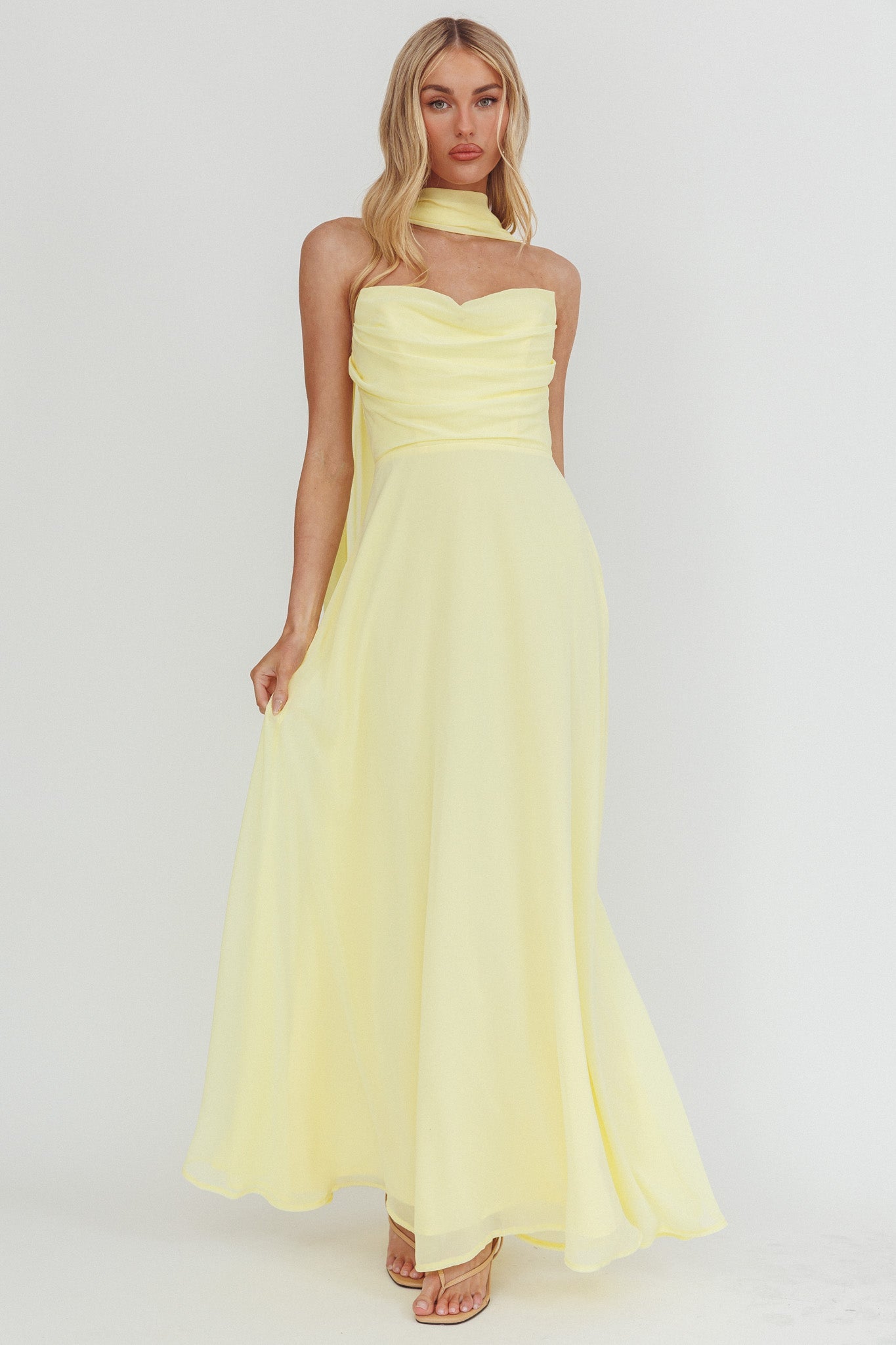 Kaycee Strapless Scarf Maxi Dress Yellow