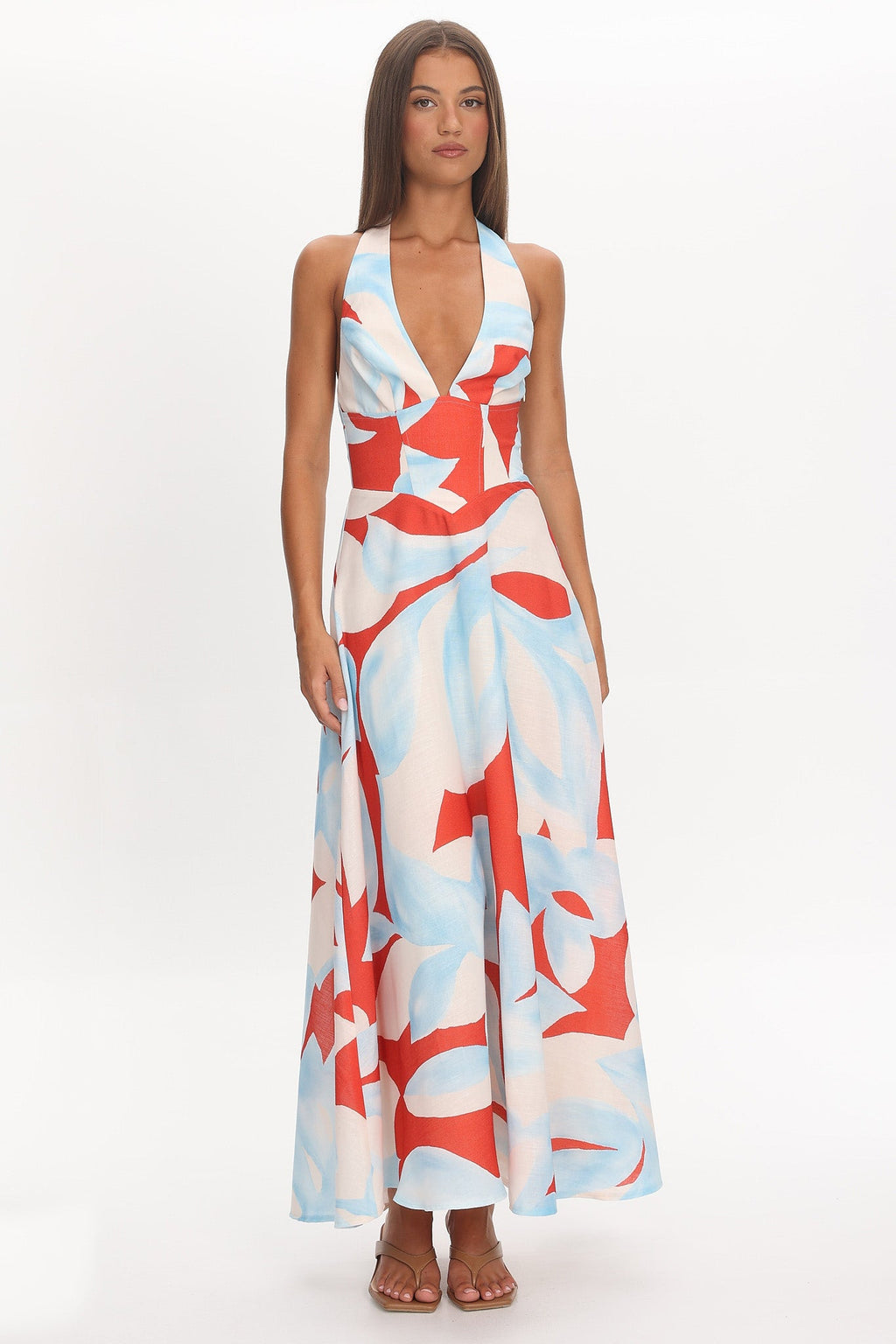 Riga Halterneck Maxi Dress Blue Multi