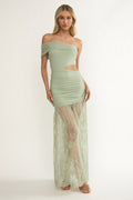 Gala Cut-Out Waist Lace Maxi Dress Sage