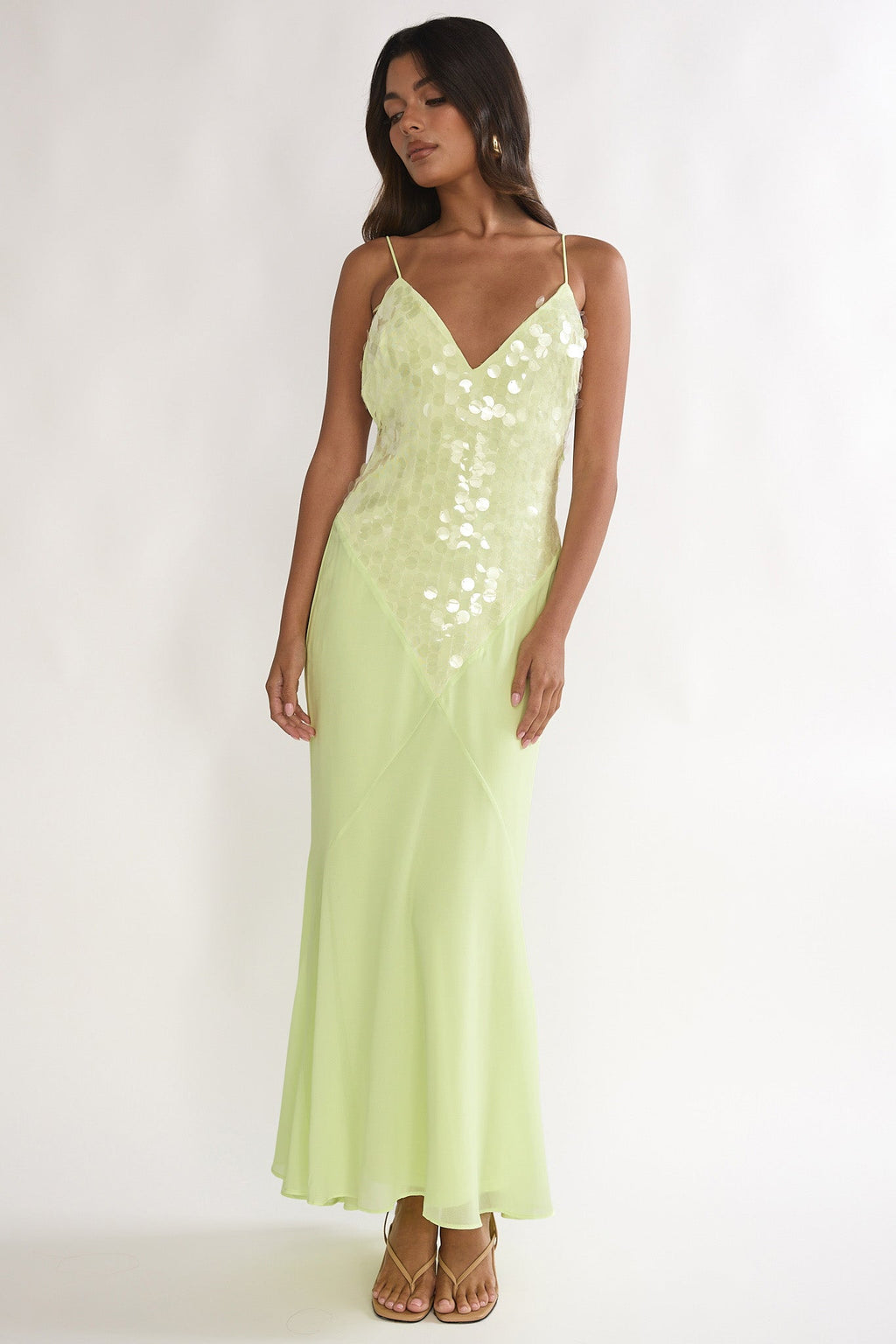 Meranda V-Neck Maxi Dress Sequin Yellow