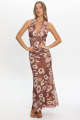 Annorah Halterneck Maxi Dress Brown