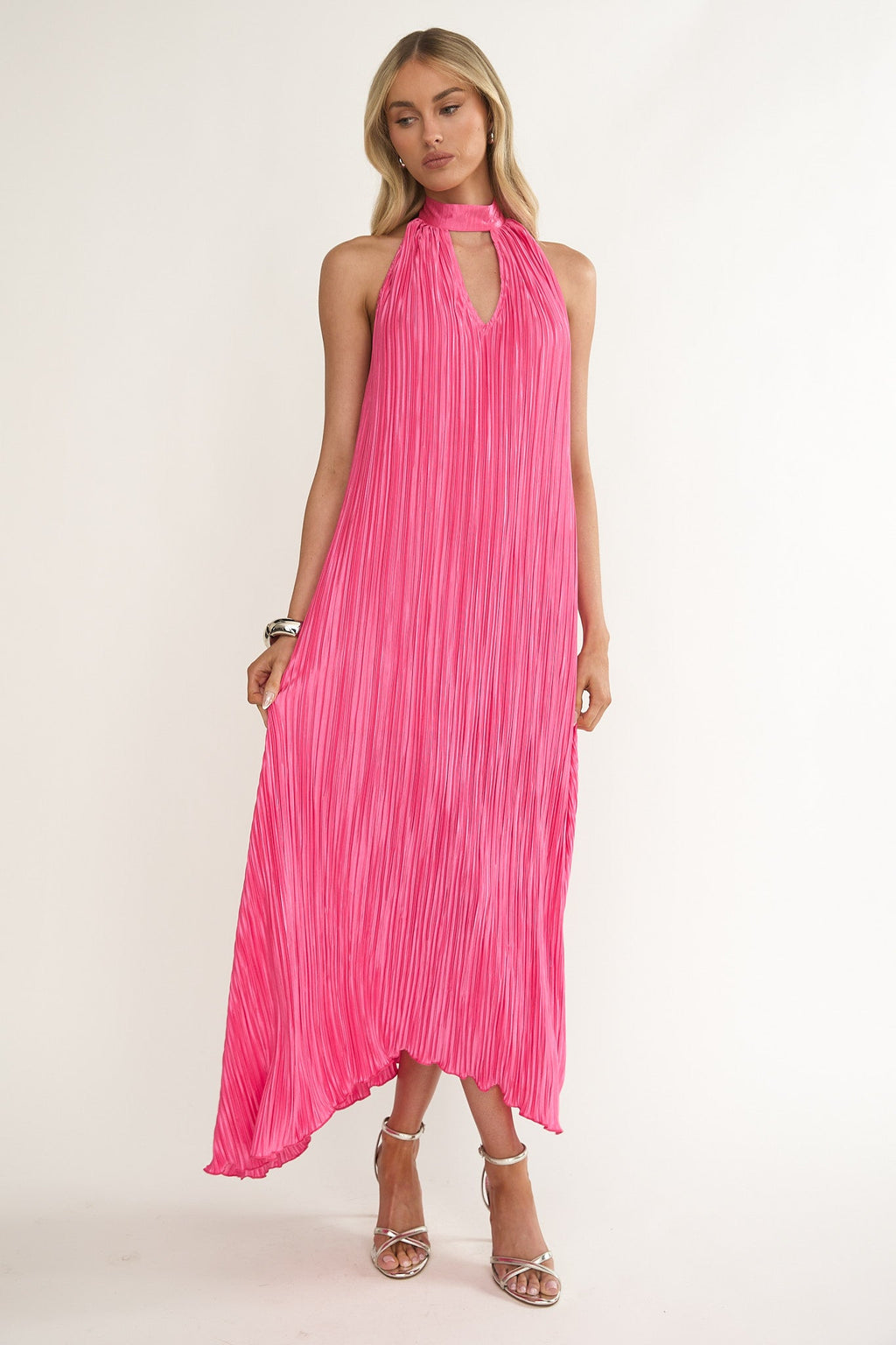 Aurea Halterneck Crepe Maxi Dress Hot Pink