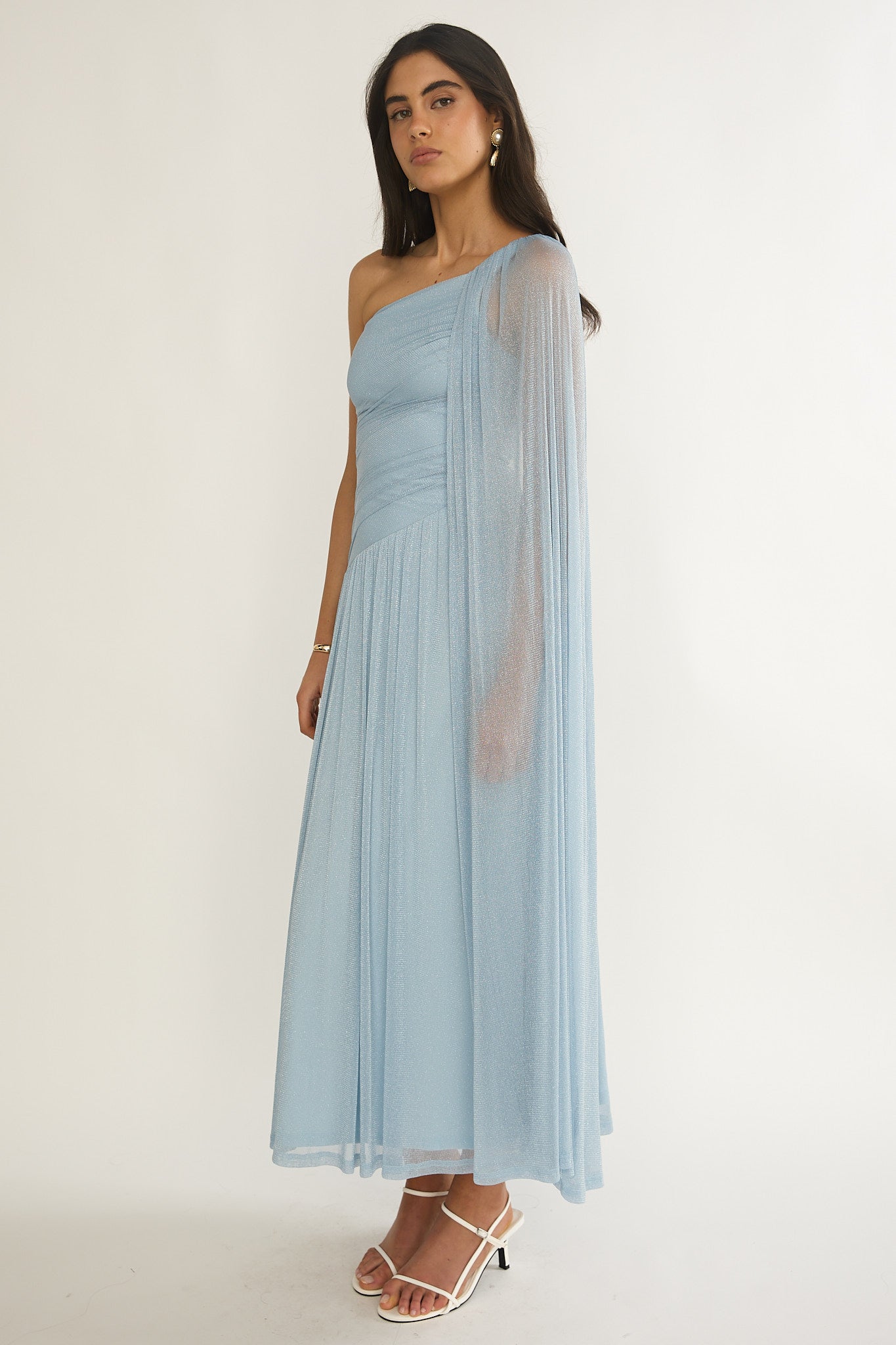 Zorina One-Shoulder Drape Maxi Dress Blue
