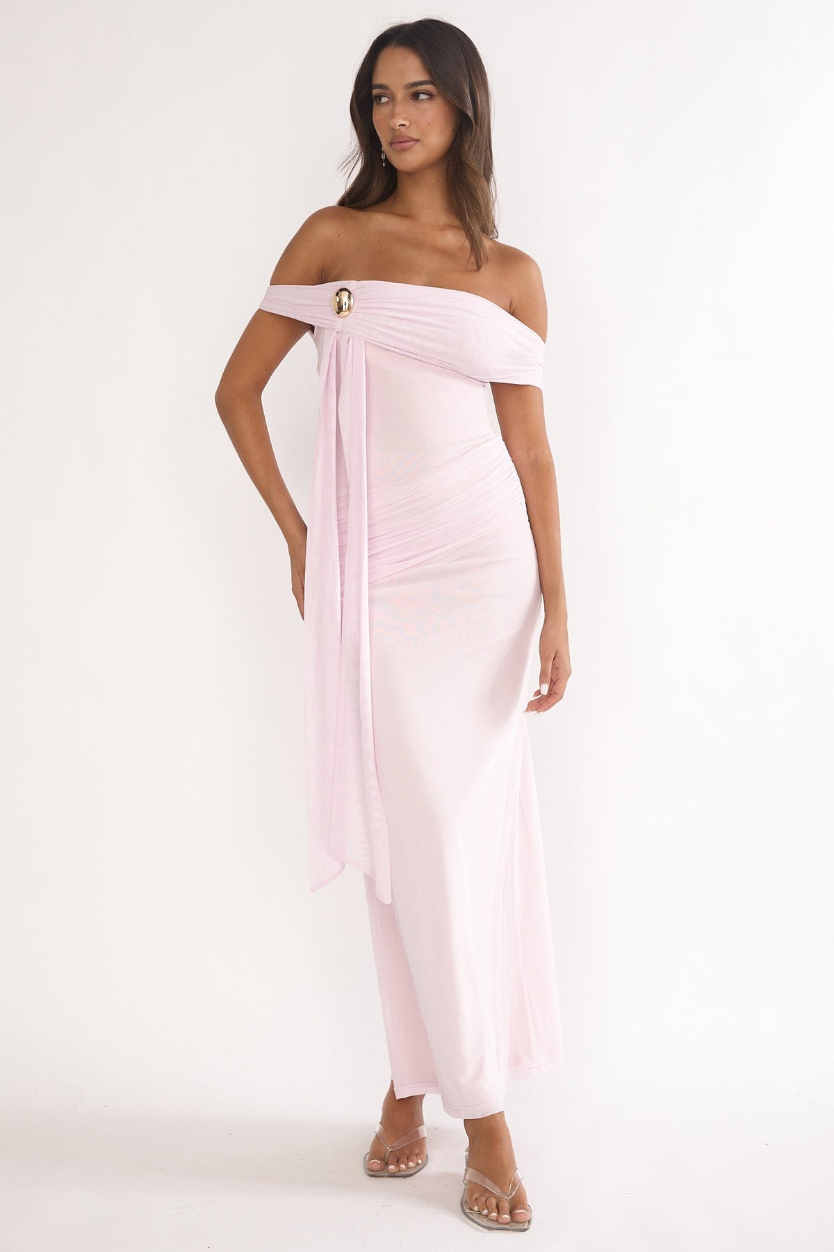 Evanthe Off-Shoulder Sash Maxi Dress Blush