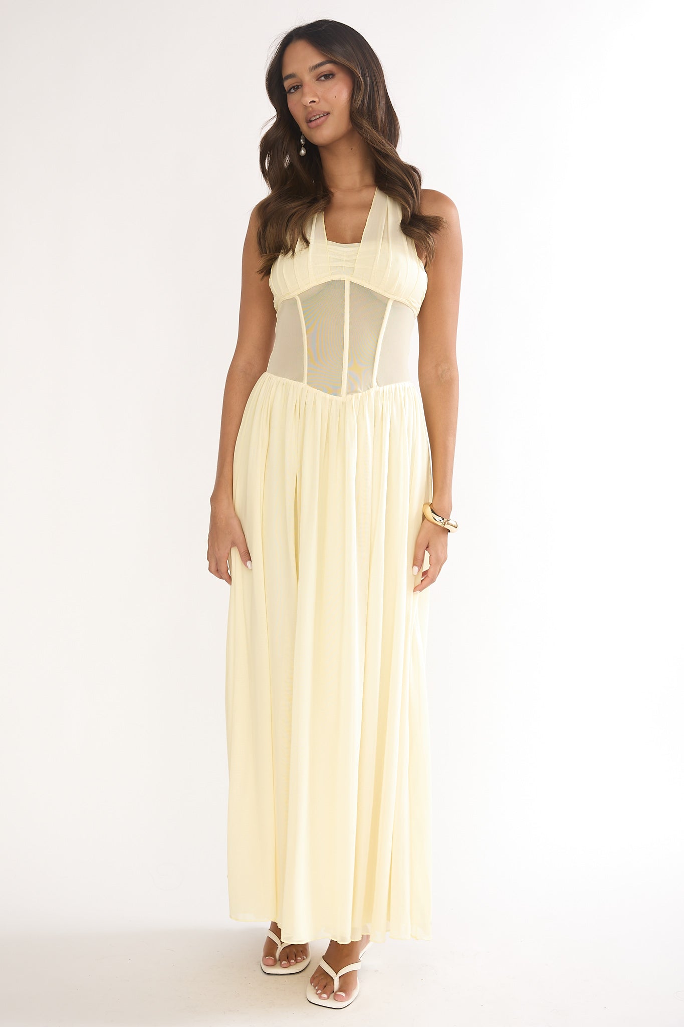 Jovella Halterneck Mesh Dress Butter