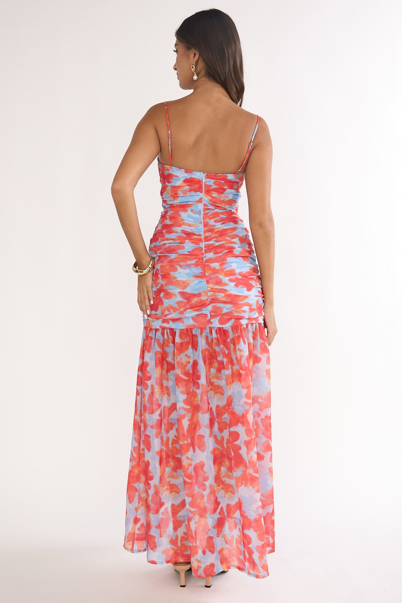 Harbor Ruched Maxi Dress Floral Blue Multi