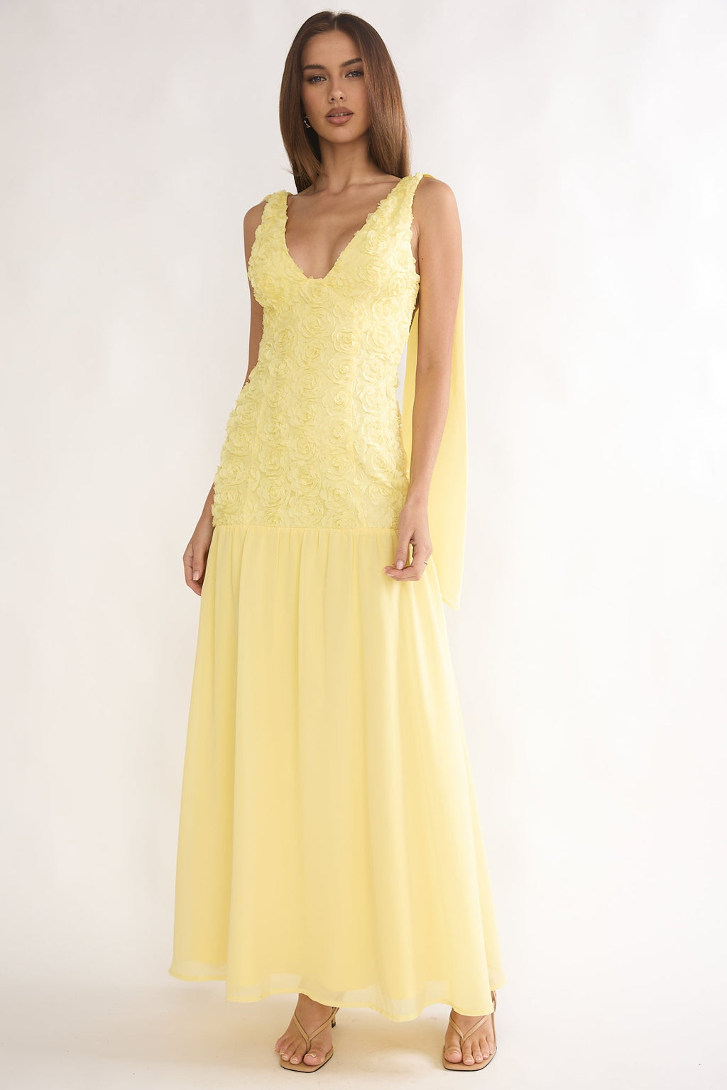 Marcellia Tied Back Maxi Dress Embellished Yellow