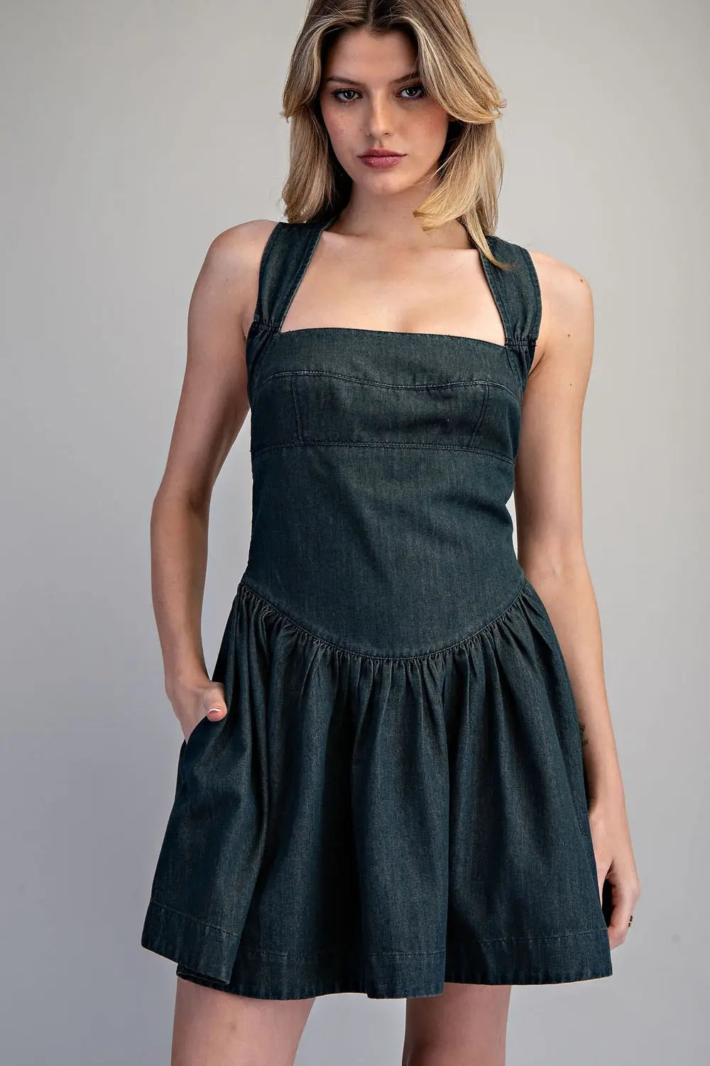 Presley Mineral Washed Tie-Back Mini Dress
