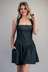 Presley Mineral Washed Tie-Back Mini Dress