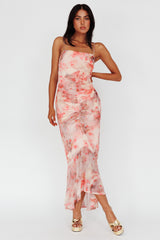 Sayna Ruched Front Midi Dress Floral Pink