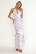 Cipriana Frill Trim Halter Maxi Dress Floral Purple
