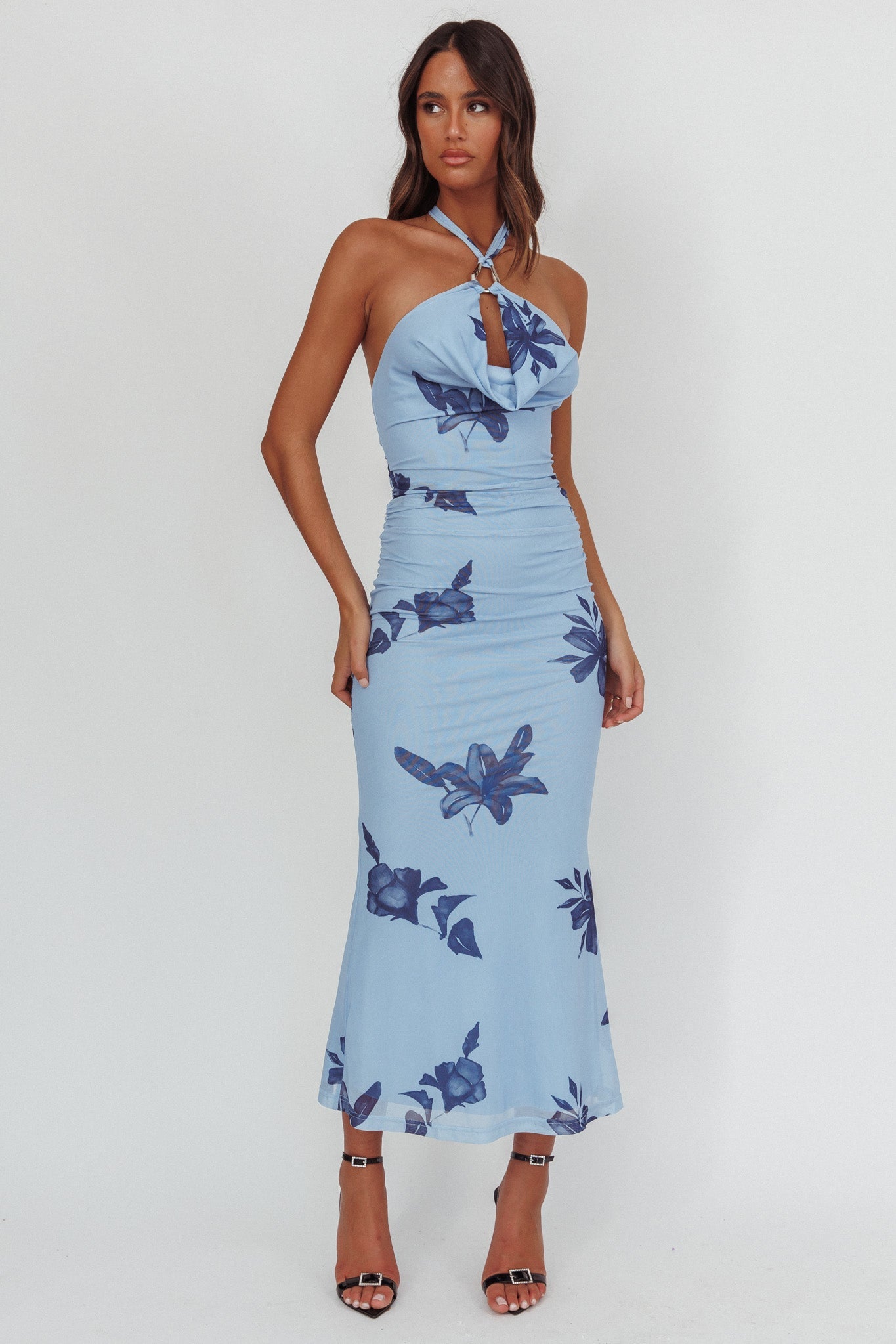 One Night Cowl Halterneck Maxi Dress Lily Blue