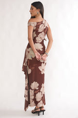 Raphaella Asymmetric Neckline Split Maxi Dress Magnolia Brown