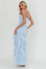 Kioto Strapless Organza Trim Maxi Dress Blue