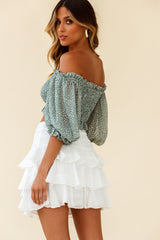 Meet Cute Shirred Bust Off-Shoulder Crop Top Speckle Print Olive