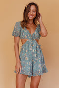 Fancy Free Cut-Out Waist Romper Floral Sage