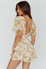 Golden Light Pintuck Pleat Romper Floral Beige
