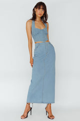 Zurich Halter Crop Top Denim Blue