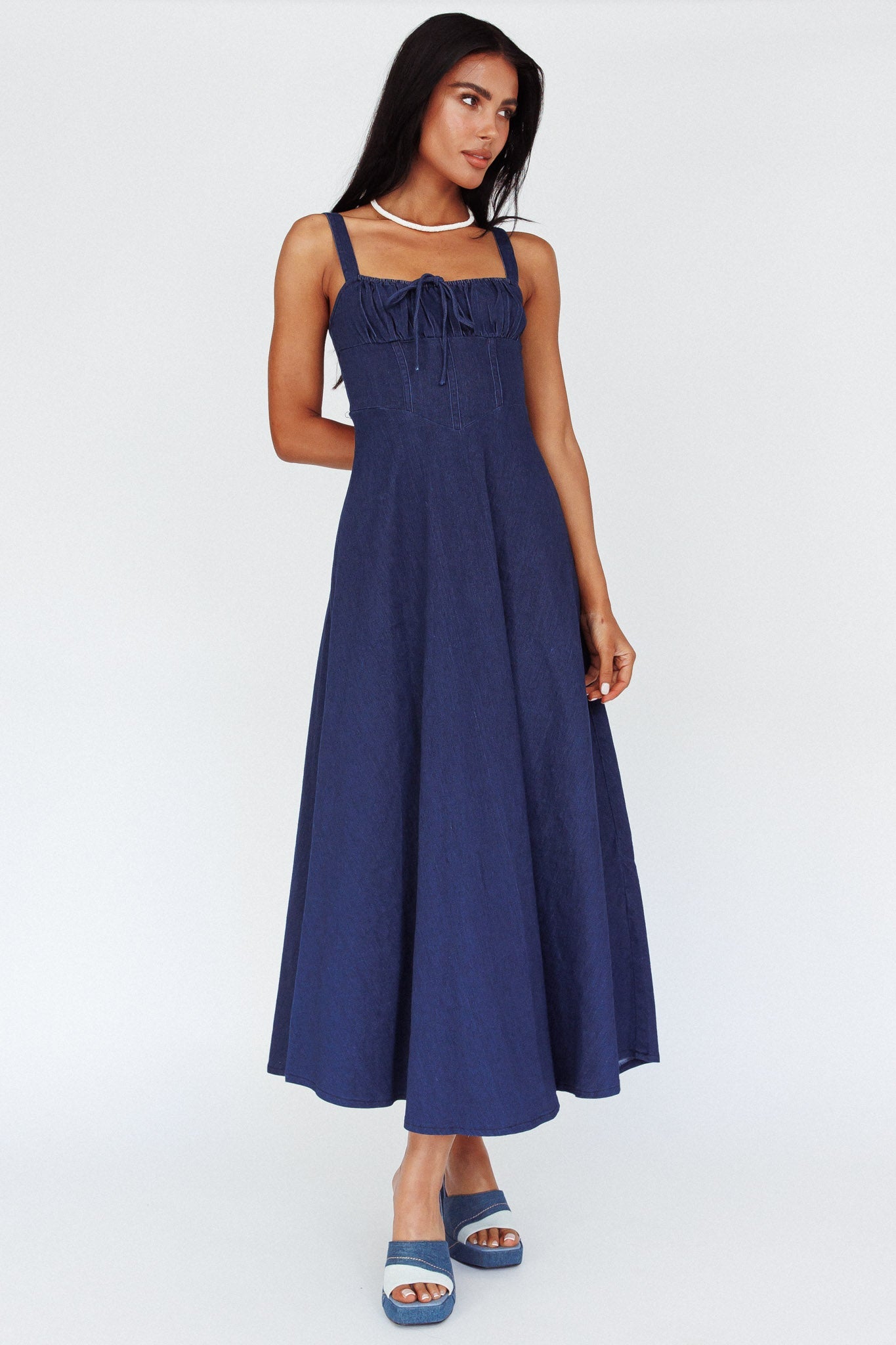 Sweet Pea Tied Bust Maxi Dress Indigo