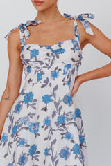 Sweet Pea Tied Bust Midi Dress Flower Blue