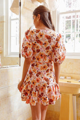 Jemilia Cut-Out Bust Flounce Mini Dress Floral Pink