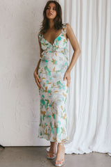 Second Chances Ruffle Trim Midi Dress Floral Mint