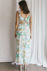 Second Chances Ruffle Trim Midi Dress Floral Mint