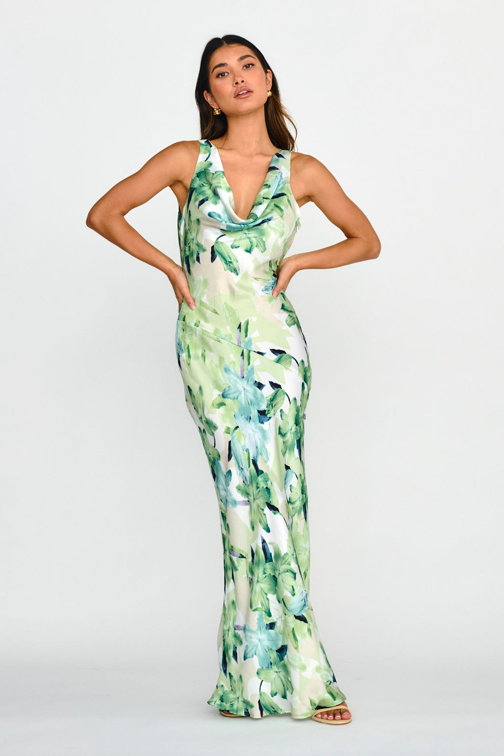 Cassiopeia Open Back Maxi Dress Lily Print Blue
