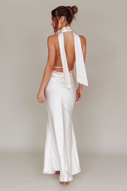 Italia Azure Halterneck Maxi Dress Oyster