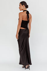 Lorely Ruched Bodice Halterneck Maxi Dress Black