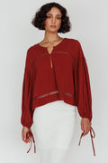 Waltz Long Sleeve Embroidery Trim Top Tobacco