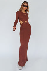 Long Sleeve Cut-Out Knit Maxi Dress Coffee