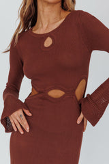 Long Sleeve Cut-Out Knit Maxi Dress Coffee