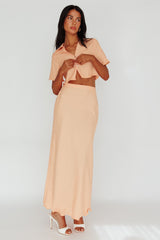 Roman Button-Up Crop Top Textured Melon