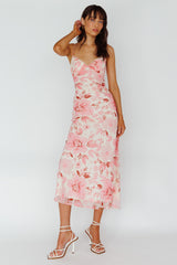 Egypt Cami Strap Midi Dress Floral Pink