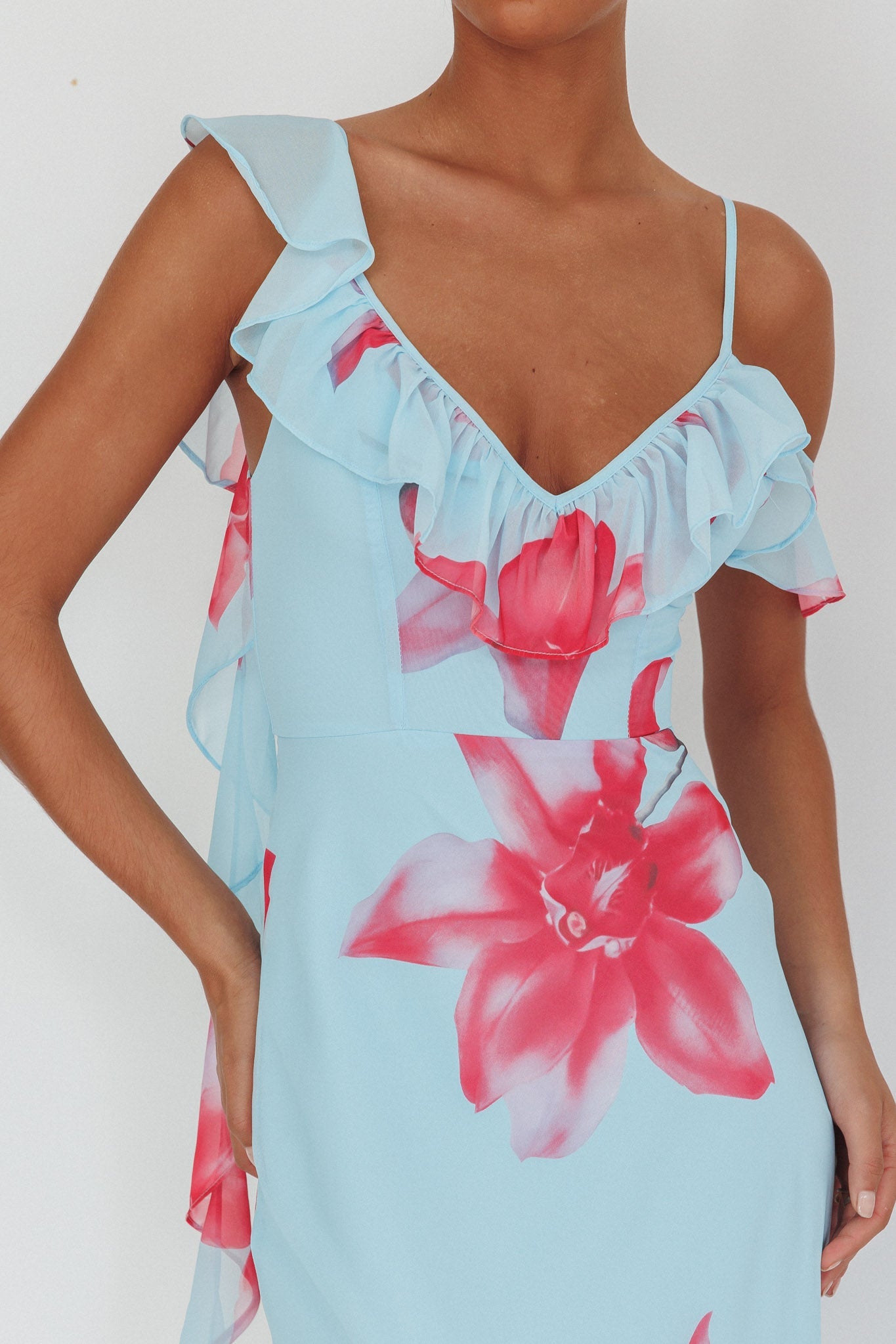 Sun Lover Ruffle Trim Maxi Dress Lily Blue
